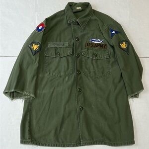 Vintage 70s Vietnam War Us Army Shirt Green Og 107 Patches Name Compact Infantry